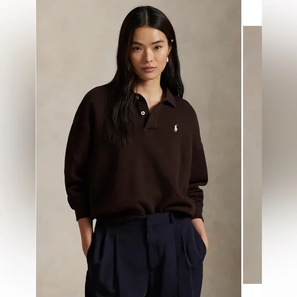 Ralph Lauren Dark Brown polo-collar fleece pullover  small medium - Picture 2 of 6